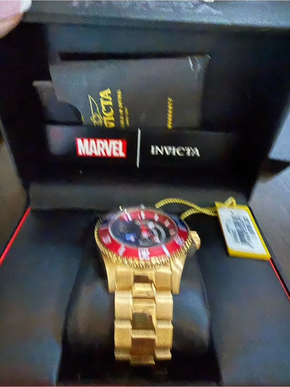 Invicta Captain America Collectible Gold-Tone Watch with Red & Blue Accents